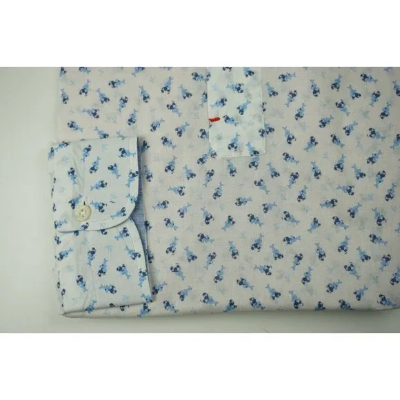 Isaia White Blue Man Coral Long Sleeve Cotton Dress Shirt Sz 15.5/39 BRAND NEW - Picture 2 of 6